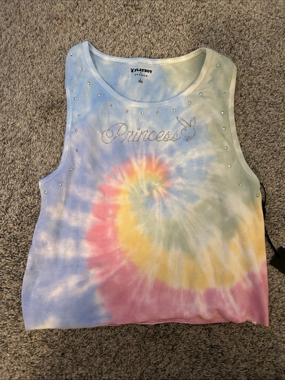 PLAYBOY Pastel Tie-Dye Rhinestone 'Princess' Tank Top